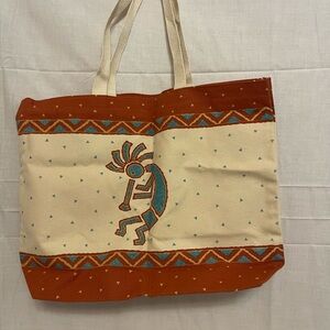 NWT Kokopelli Tribal Print Canvas Tote Bag - Cream and Orange